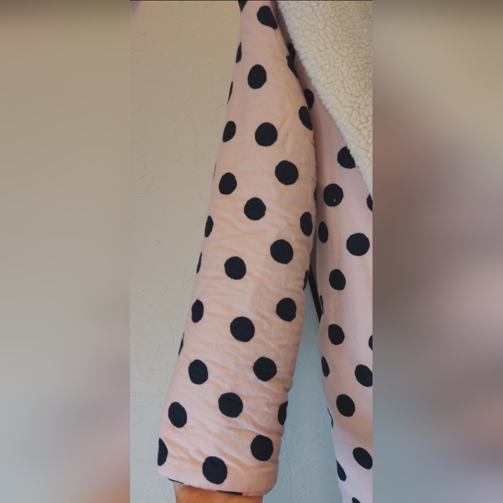 Boden Fuzzy Dressing Gown Robe Size Medium Polka-dot Pink Black Cozy Comfy Warm - Picture 5 of 13